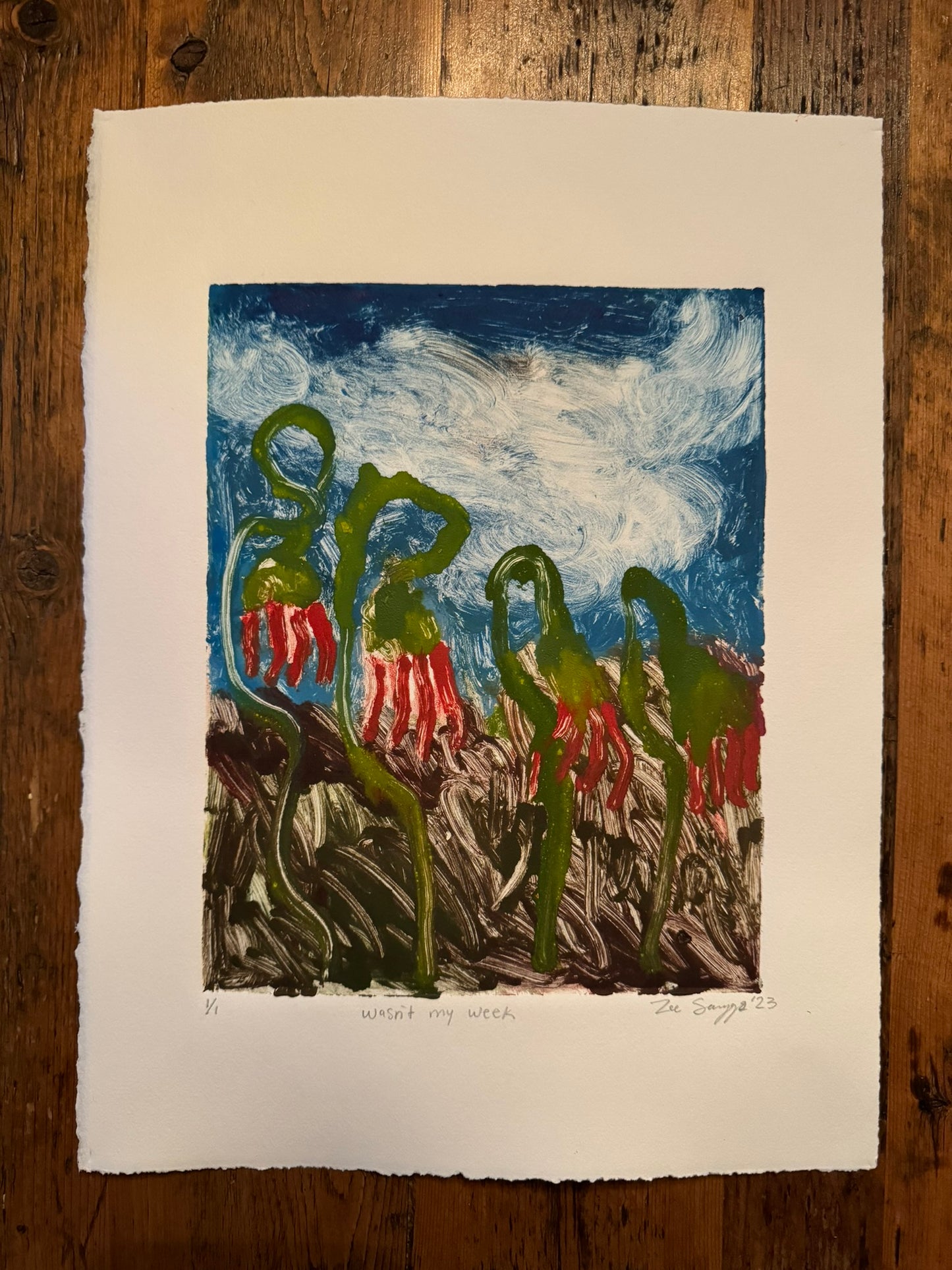 Zoe Scruggs "Wasn't My Week" Oil monotype on paper 1/1