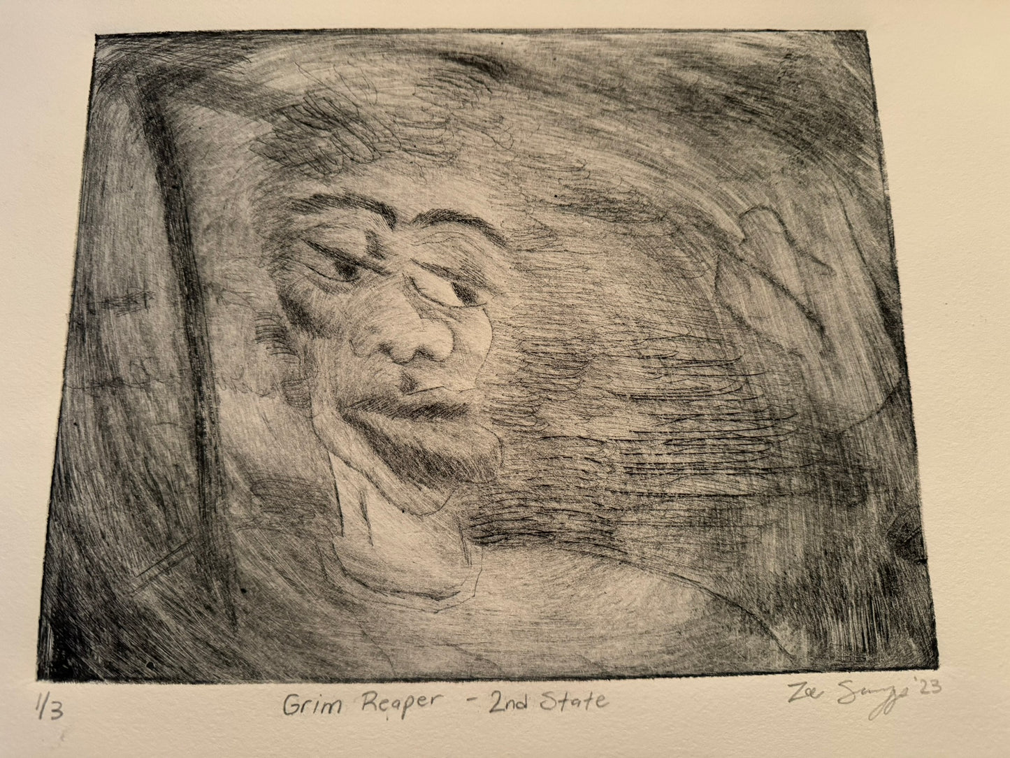 Zoe Scruggs "Grim Reaper 2nd State" Intaglio Etching Edition of 3